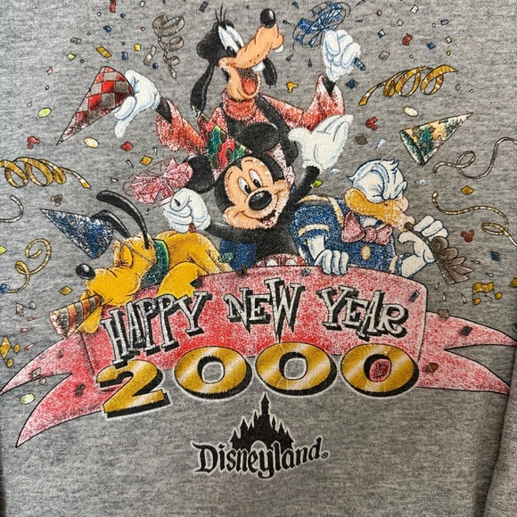 Vintage Y2K Heather Gray Disneyland New Year 2000 Crew Neck Sweatshirt Size L/XL - Picture 5 of 7